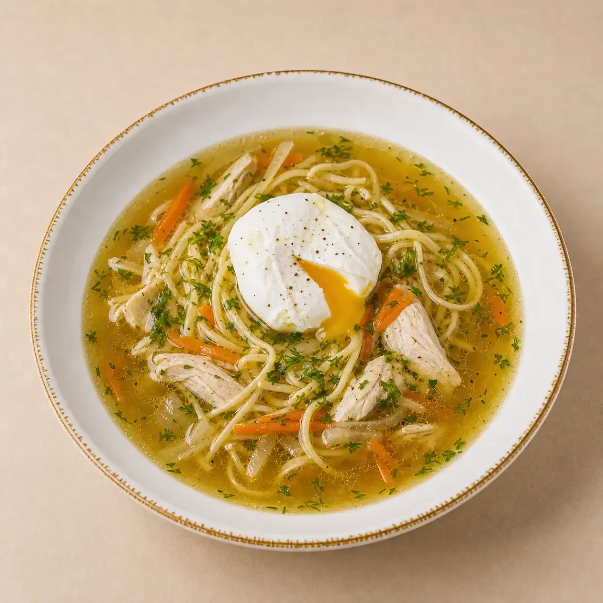 Лапша куриная с яйцом пашот
