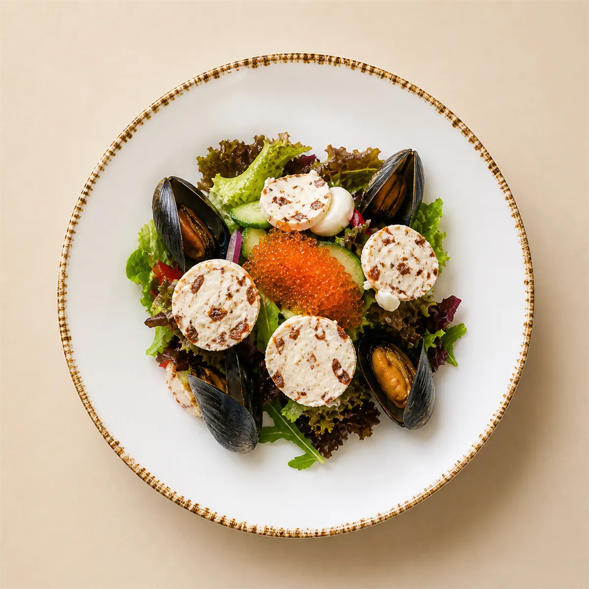 Тёплый салат с морепродуктами